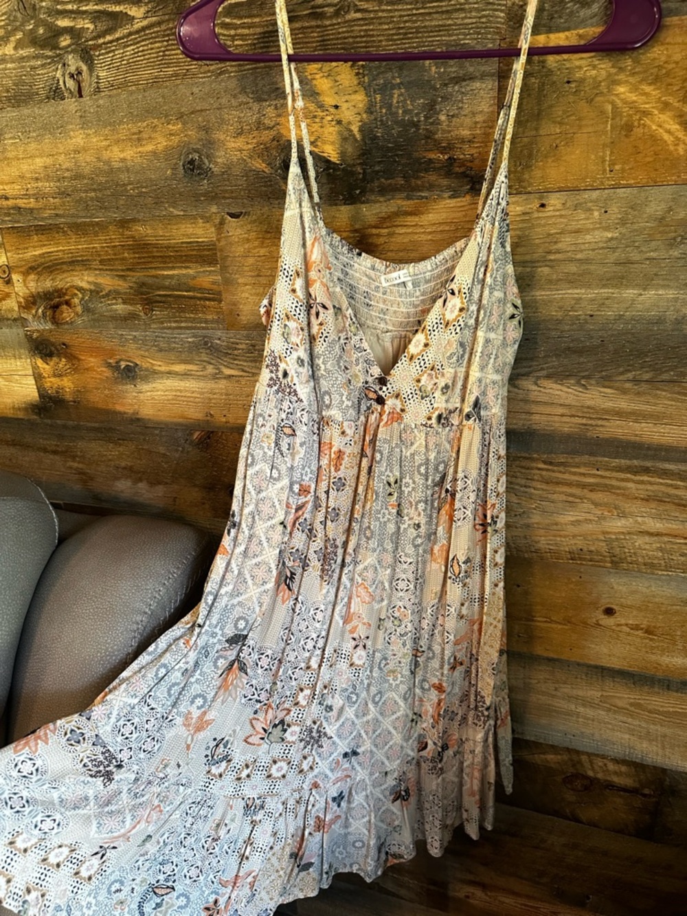 Floral Print Mini Dress in Cream and Peach
